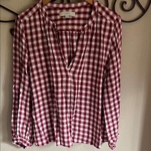 LOFT Burgundy Checkered Blouse